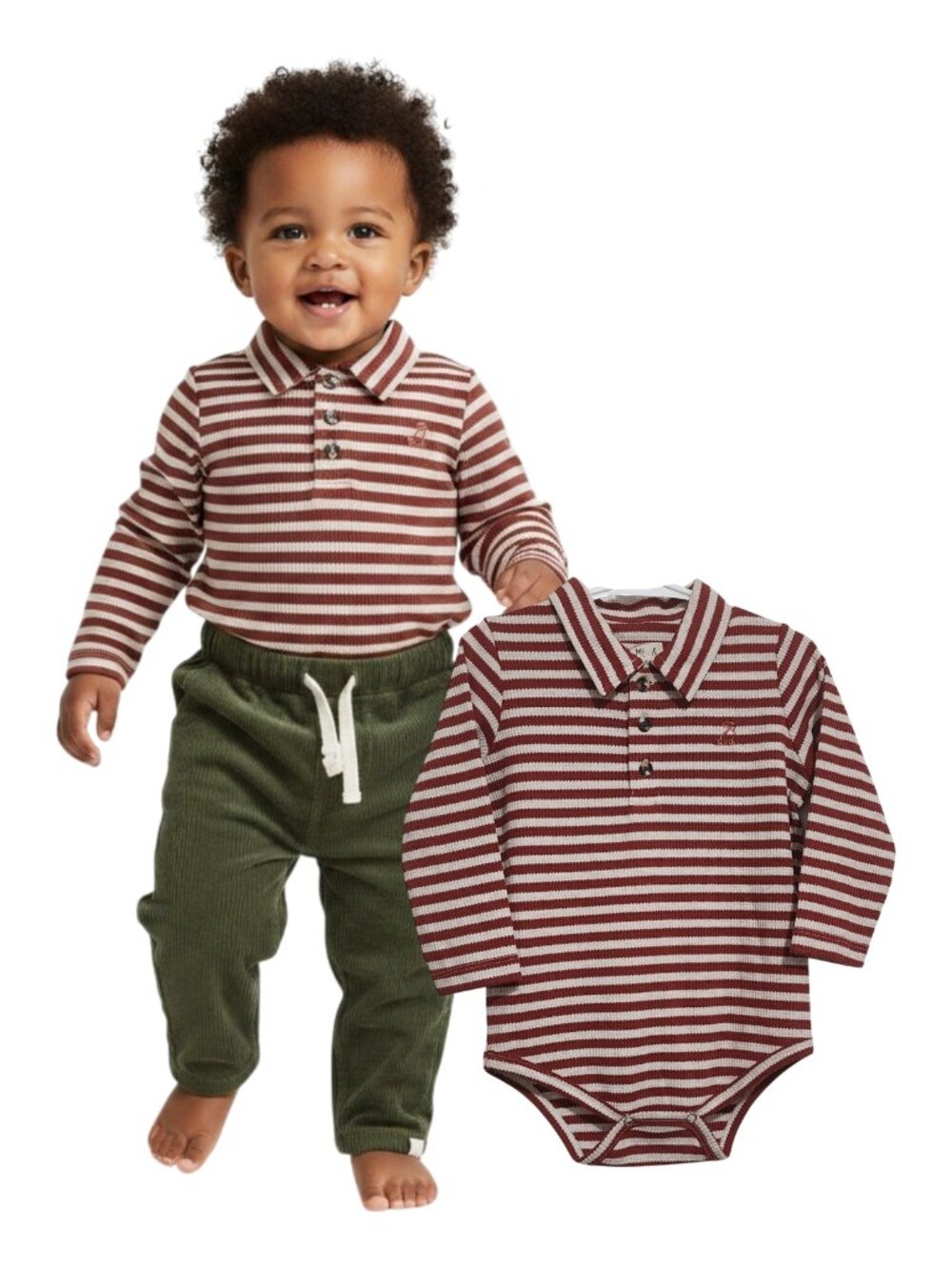 NWT - ME & HENRY Collared Long Sleeve Bodysuit Red & White stripe - Size 12/18m